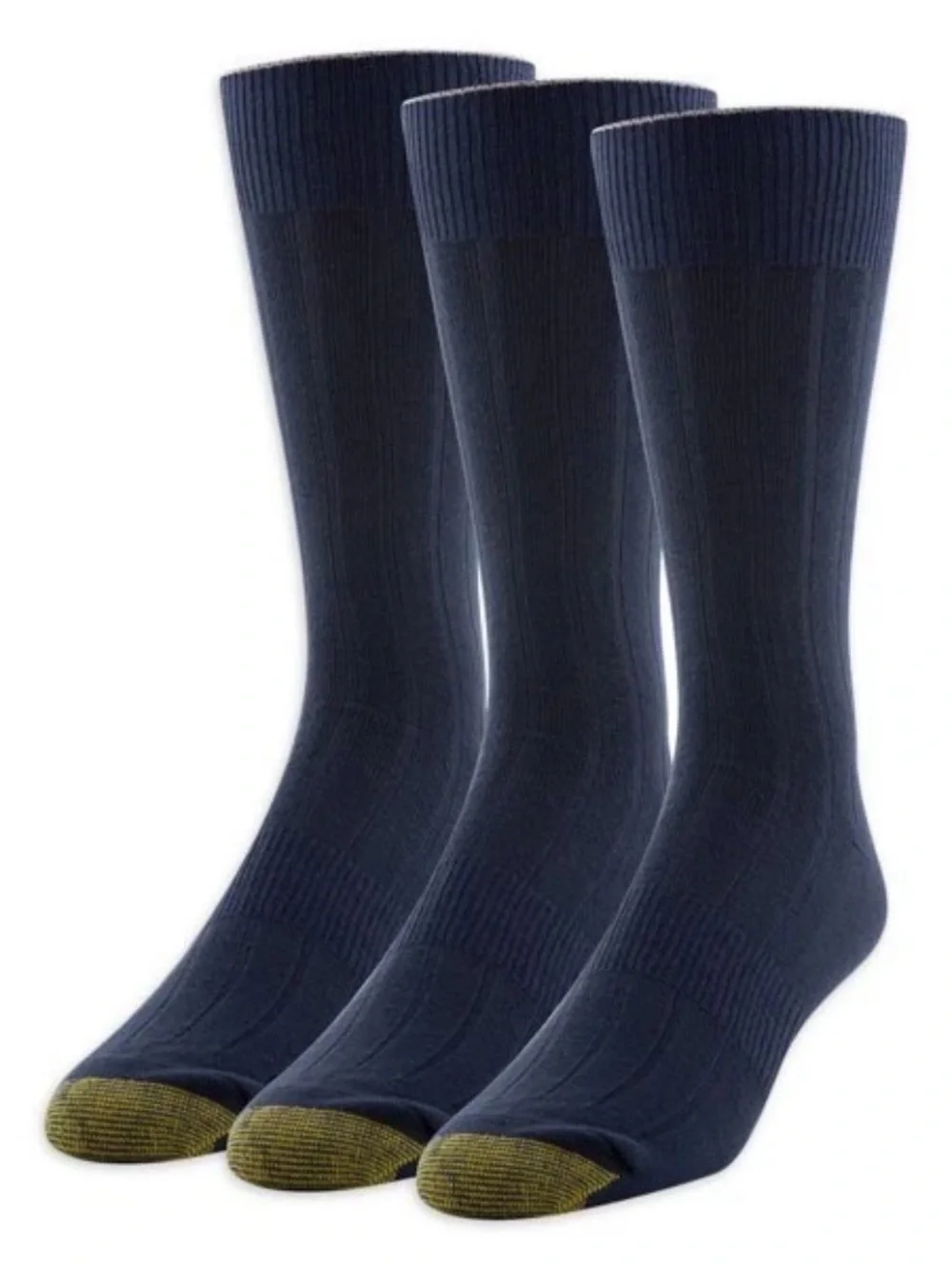 Gold Toe Edition Men’s Dress Crew Socks 3-Pack Navy Ribbed Comfort Fit Shoe Size